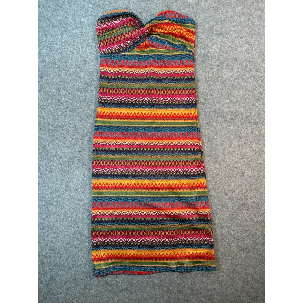 SHEIN Womens XL Strapless Bodycon Dress Multi Color Chevron Geometric Tube Midi